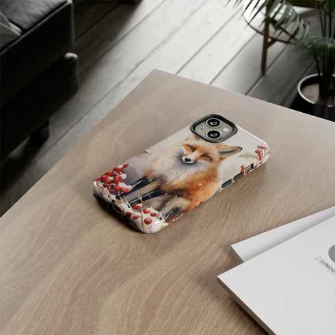 Christmas Fox in a Wreath of Red Berries - Impact Resistant Phone Case